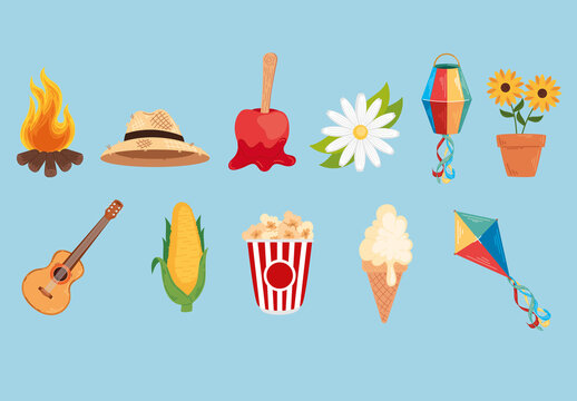 Colorful Festa Junina Traditional Brazilian Illustrations Set