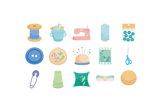 Colorful Flat Sewing Equipment Illustration Set