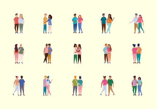 Colorful Couples People Relationship Illustration Set