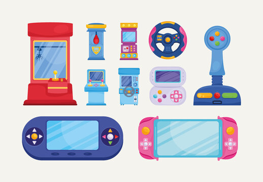 Colorful Arcade Console Joystick Games Icons Set