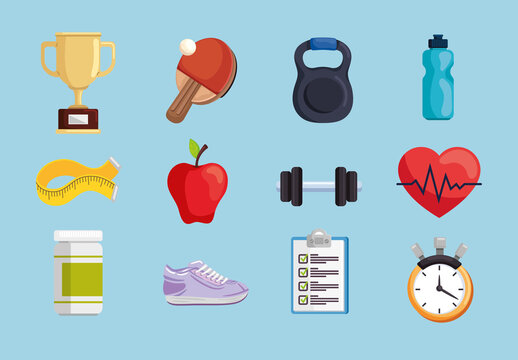 Colorful Life Style Health Sport Illustration Set