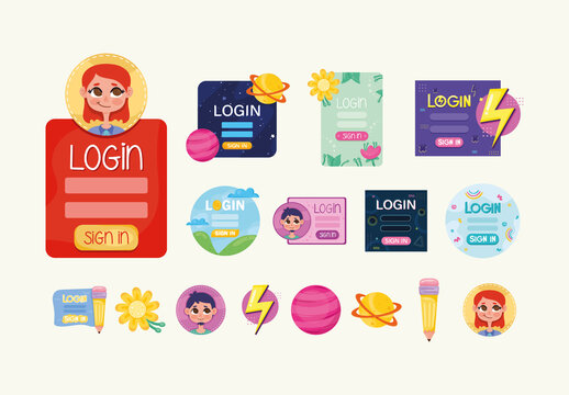 Colorful Login Form Avatar Illustrations Set