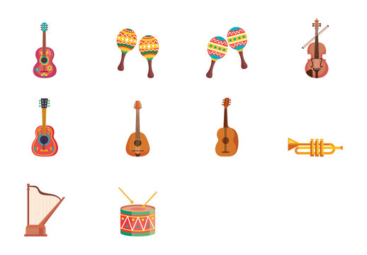 Colorful Mexican Instruments Music Illustration Set