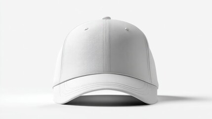 Front View of a Blank White Baseball Cap on White.