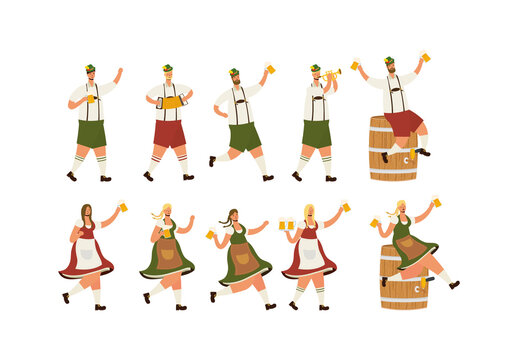 Colorful Oktoberfest People Illustration Set