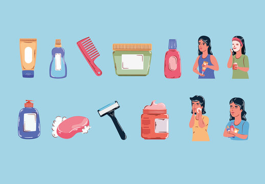 Colorful Personal Care Illustration Set