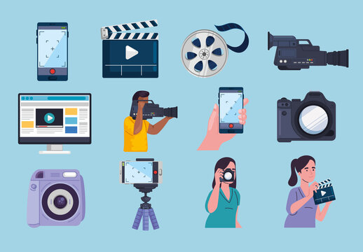 Colorful Photography Equipment Illustration Set