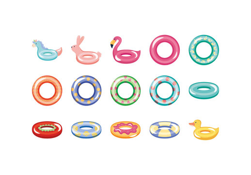 Colorful Pool Floaties Summer Illustration Set