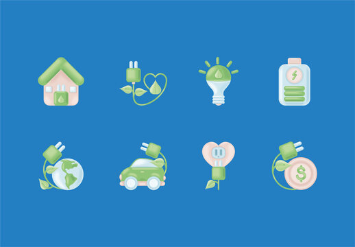 Green Energy Eco Electricity Sustainability Icons Set