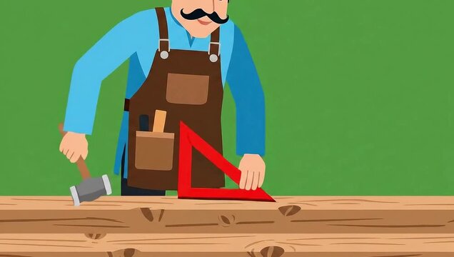 Village carpenter checking wood plank alignment vector on green screen