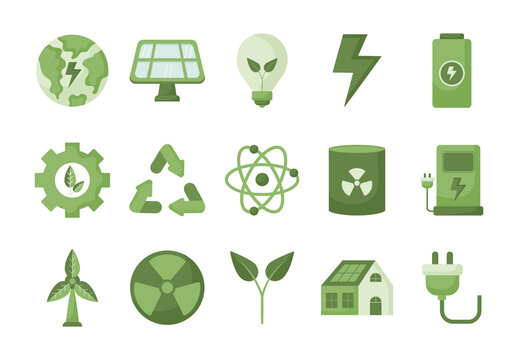 Green Eco Energy Recycle Sustainable Icons Set