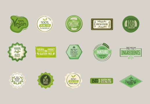Green Organic Eco Label Illustration Set