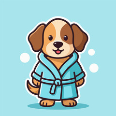 Dog in bathrobe, vector art illustration.