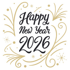 Happy New Year 2026 Celebration with Hand Drawn City Skyline and Fireworks Illustration