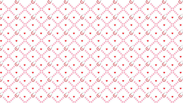 Seamless pattern of red and pink hearts with horseshoe magnets on white background love