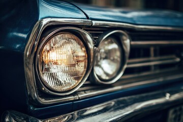 Vintage car headlight showcasing classic design details in a historic location during daylight hours