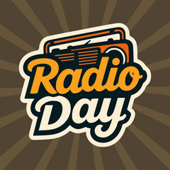 Radio Day logo typography, vector art illustration.