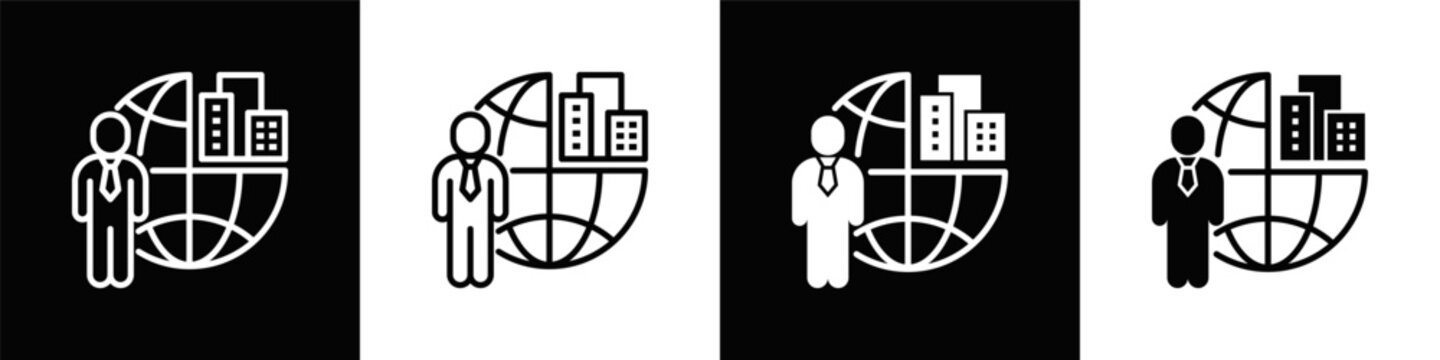 Outsourcing  Icon Set White And Black Background Style