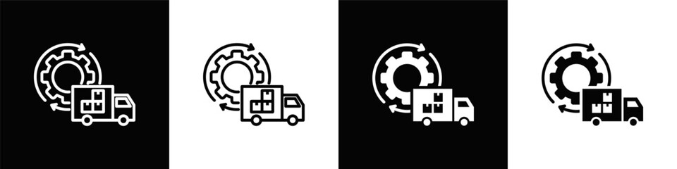 Supply Chain Management  Icon Set White And Black Background Style