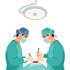 Surgeons during surgery, vector art illustration.