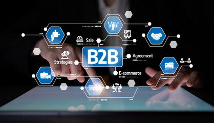 Modern business-to-business marketing strategies highlighted through digital interface, showcasing e-commerce agreements and dynamic partnerships for future growth. Tessel