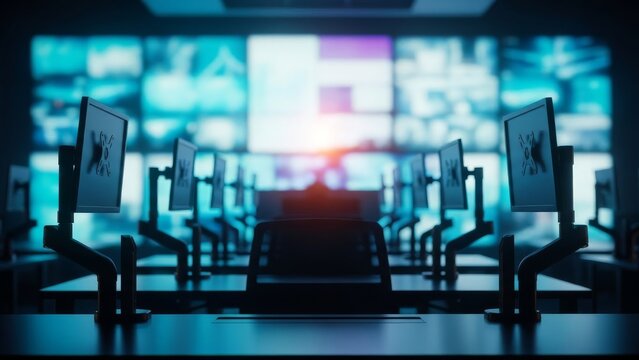 Cybersecurity Operations Center Monitoring Network Security Systems - Powered by Adobe