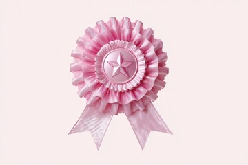 Decorative pink cockade featuring a star and ribbons for celebrations at events showcasing creativity and achievement in the community