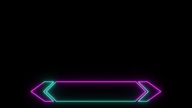Futuristic lower third overlay with neon arrow frame design. News feed and one third banner overlay for broadcast graphics. Digital HUD overlay element for video mockup layouts. Frame, border.