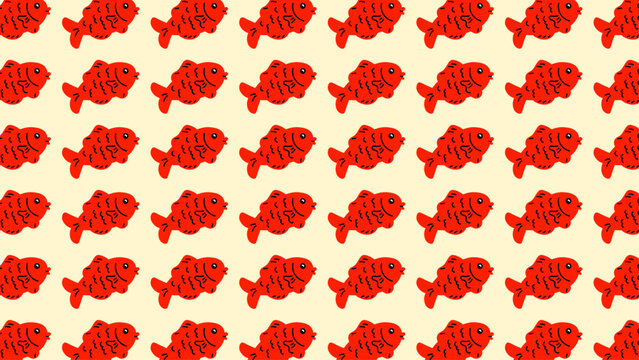 red fish pattern with stylized salmon shapes. Modern Japanese food background for branding, packaging, and wallpapers.
