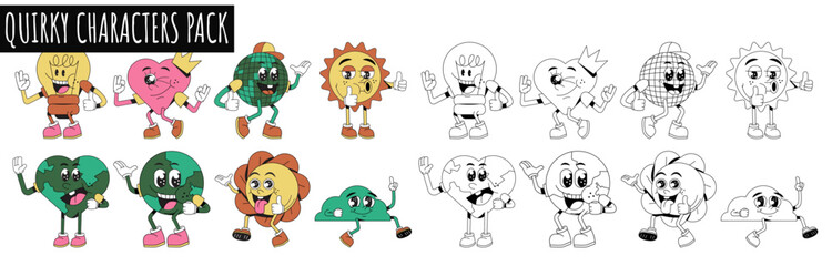 Quirky Characters Pack: A delightful collection of quirky characters, brimming with personality and charm, ready to infuse your projects with a unique and playful vibe. 