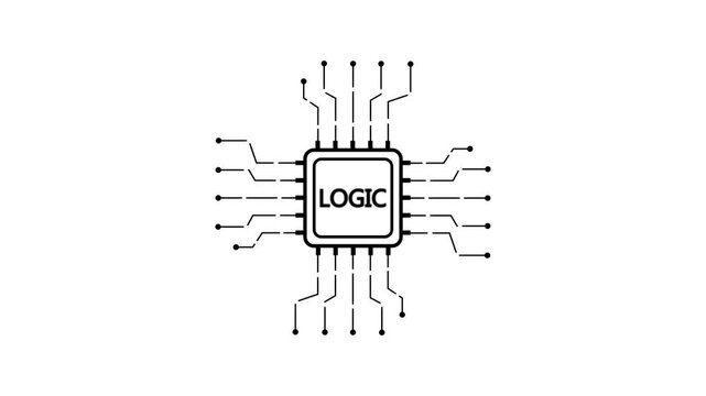 Circuit Board Microchip with LOGIC Text and Connecting Wires logic computer chip electronic component