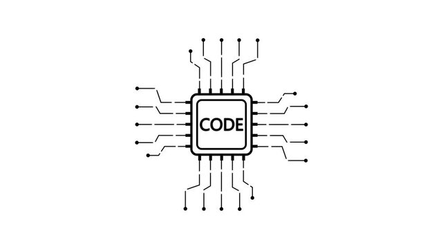 Circuit Board Microchip with Code Text on White Background Technology Concept computer chip