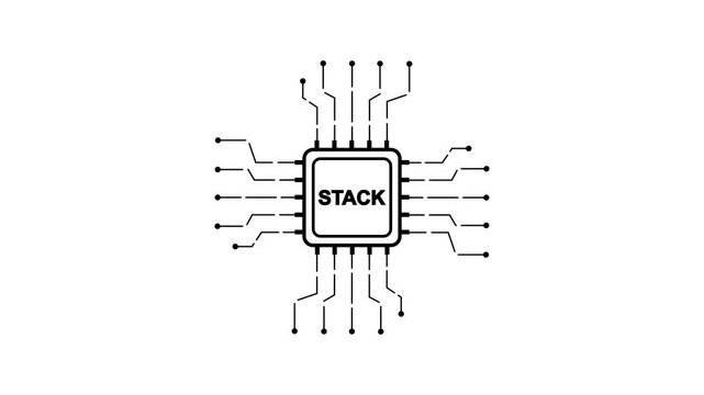 Stack data structure concept with microchip circuit board computer science