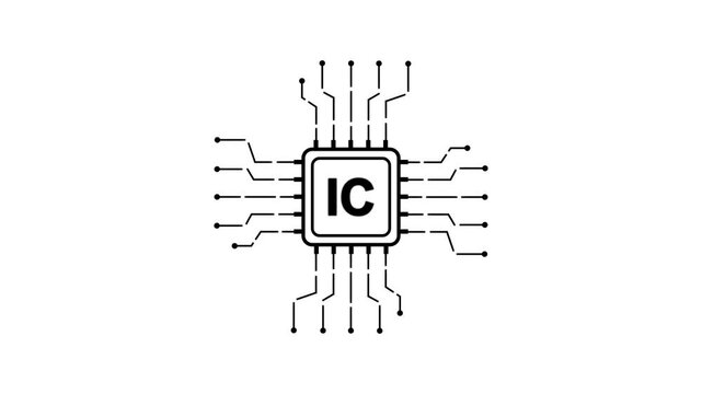 Integrated Circuit Microchip with I C Label and Connecting Wires on White Background circuit board electronic component