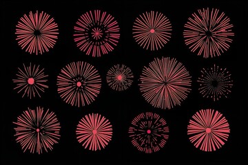 A vibrant digital illustration of pink fireworks exploding on a black background