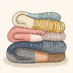 Folded cozy blanket illustrated in doodle flat style.