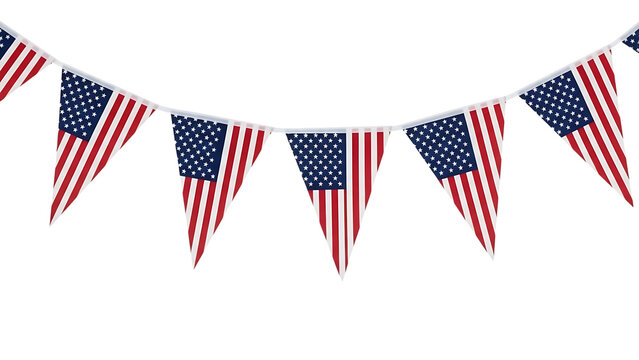 American flag bunting pennants garland isolated on transparent background