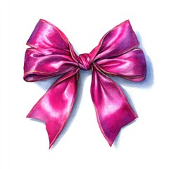 Fine art illustration of a pop-pink bow on a pure white background.