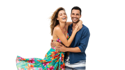 A happy couple embracing each other on transparent background