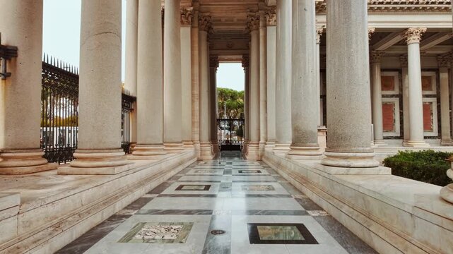 The quadriporticus of the Basilica of Saint Paul Outside the Walls or Basilica di San Paolo fuori le Mura in Rome, Italy