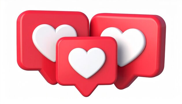 Three red social media notification icons with white hearts, symbolizing likes and engagement. - Powered by Adobe