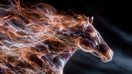 Futuristic red horse sculpture captured mid-gallop with glowing ambience. Movement feels bold, modern and impactful.