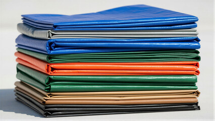 Stacked tarps displayed in varied colors for multiple uses