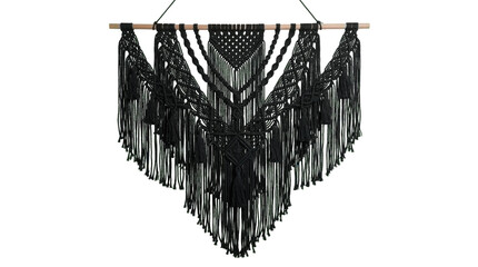 hanging macrame wall art in black colour, transparent background