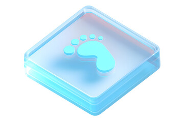 Translucent glass square plate with footprint symbol for UI and branding visuals.
