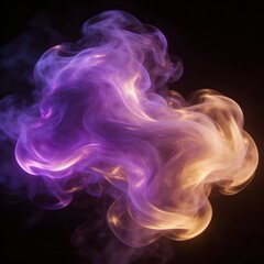 Obraz premium Abstract, Smoky Swirl of Glowing Neon Gas or Vapor Forming a Dense, Ethereal Cloud: Diffused Electric Violet and Soft Gold Luminous Texture on a Black Background.