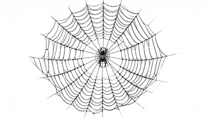Spider centered in intricate web against white background, showcasing natural symmetry and biological design.