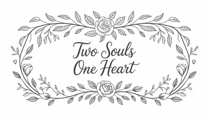 Elegant floral wreath with 'Two Souls One Heart' text