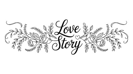 Elegant love story text with floral design and roses
