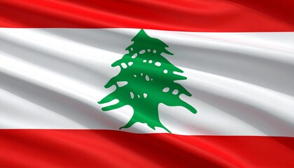 Lebanon national flag with red stripes and central green cedar tree.